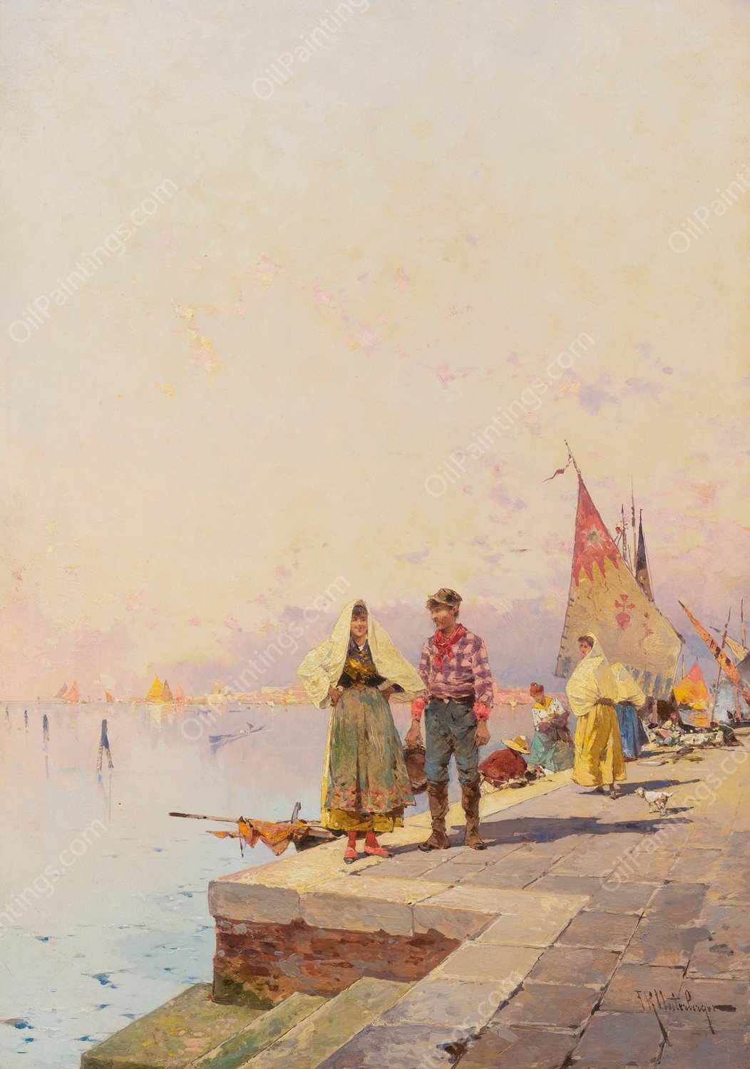 A Sunny Day In Venice by Franz Richard Unterberger - Hand-Painted Oil Painting Reproduction