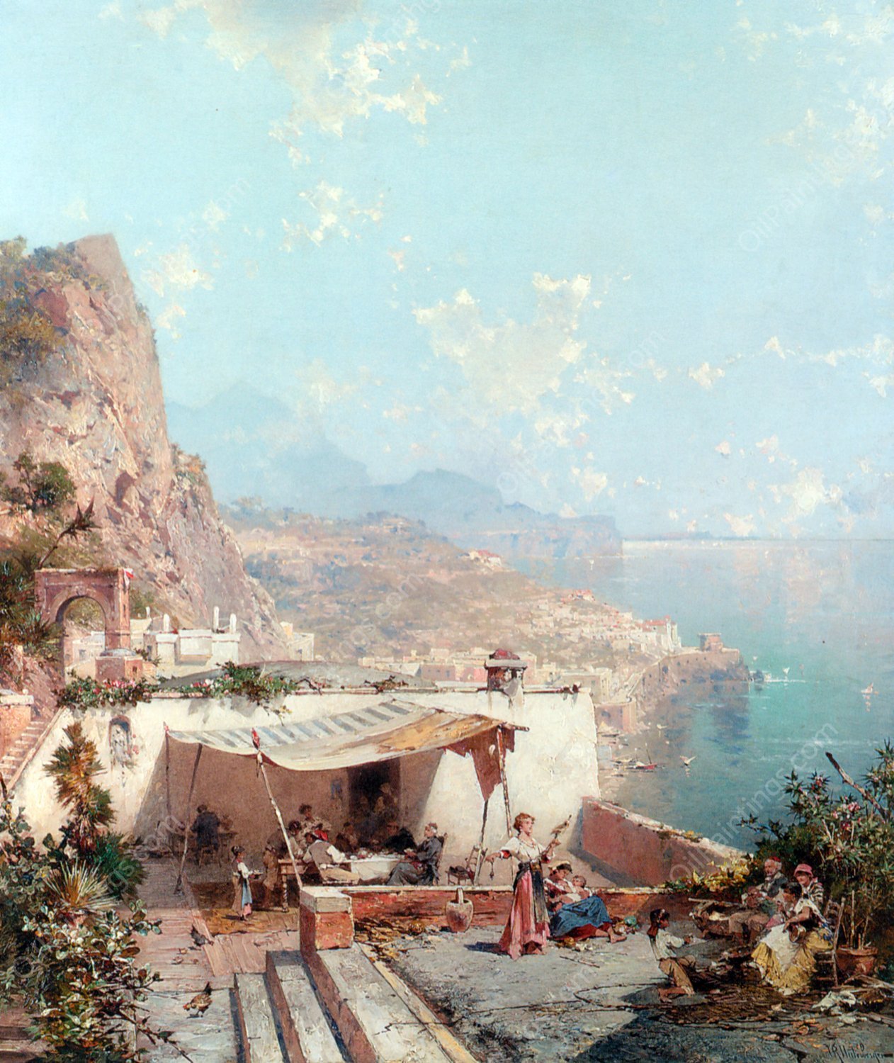 Amalfi, Golfe de Salerne by Franz Richard Unterberger - Hand-Painted Oil Painting Reproduction