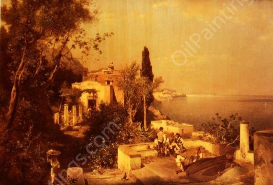 Les Pecheurs Sur La Terrasse by Franz Richard Unterberger - Hand-Painted Oil Painting Reproduction