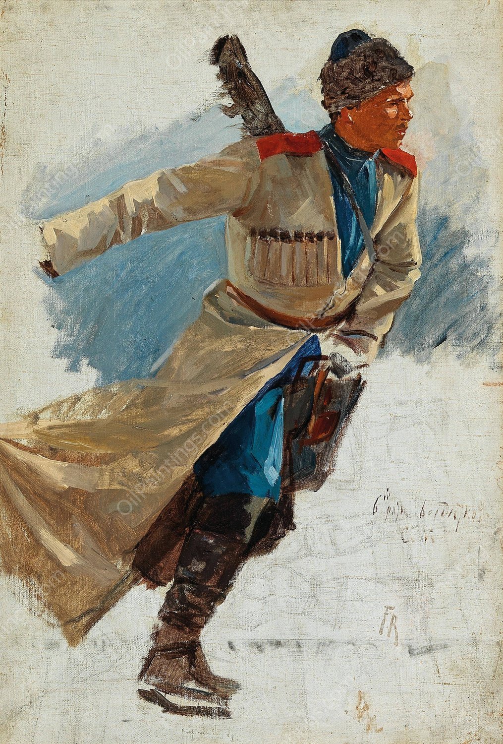 A Cossack by Franz Roubaud - Hand-Painted Oil Painting Reproduction