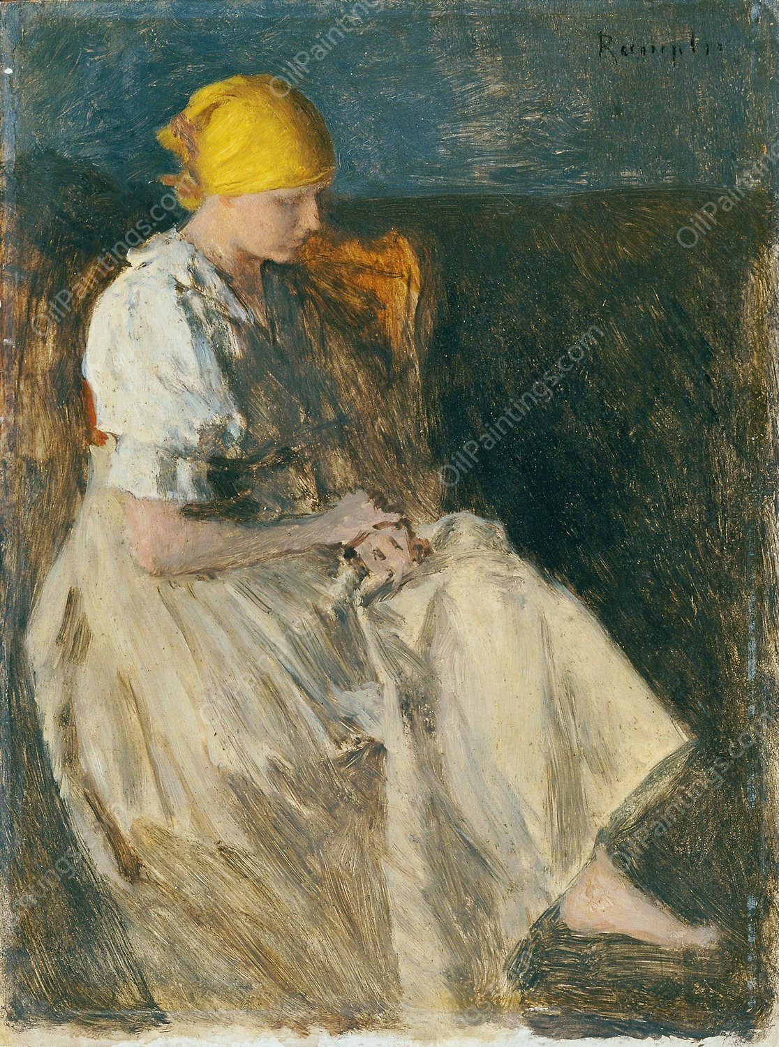 Sitzendes Madchen by Franz Rumpler - Hand-Painted Oil Painting Reproduction