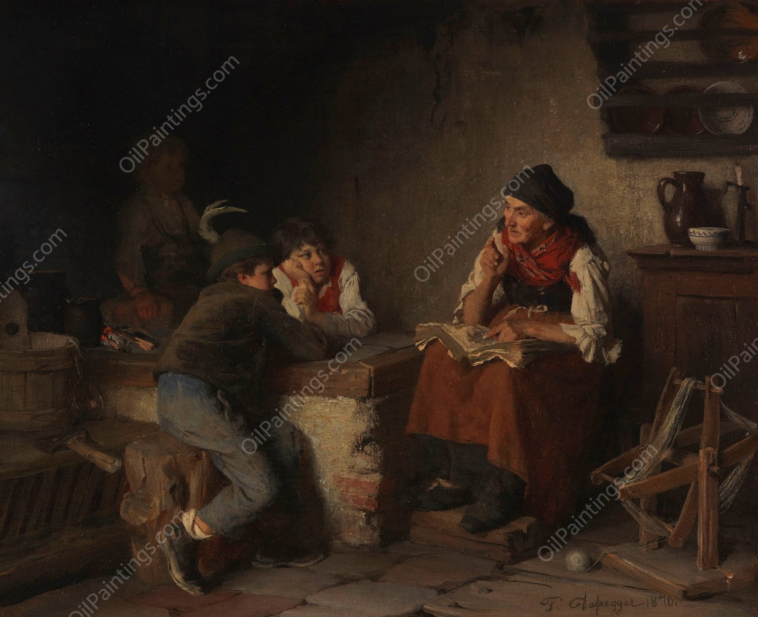 Die Marchenerzahlerin  by Franz Von Defregger - Hand-Painted Oil Painting Reproduction