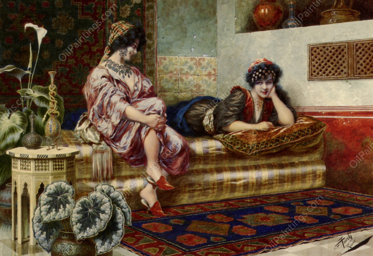 Idle Hours in the Harem by Franz Von Defregger - Hand-Painted Oil Painting Reproduction