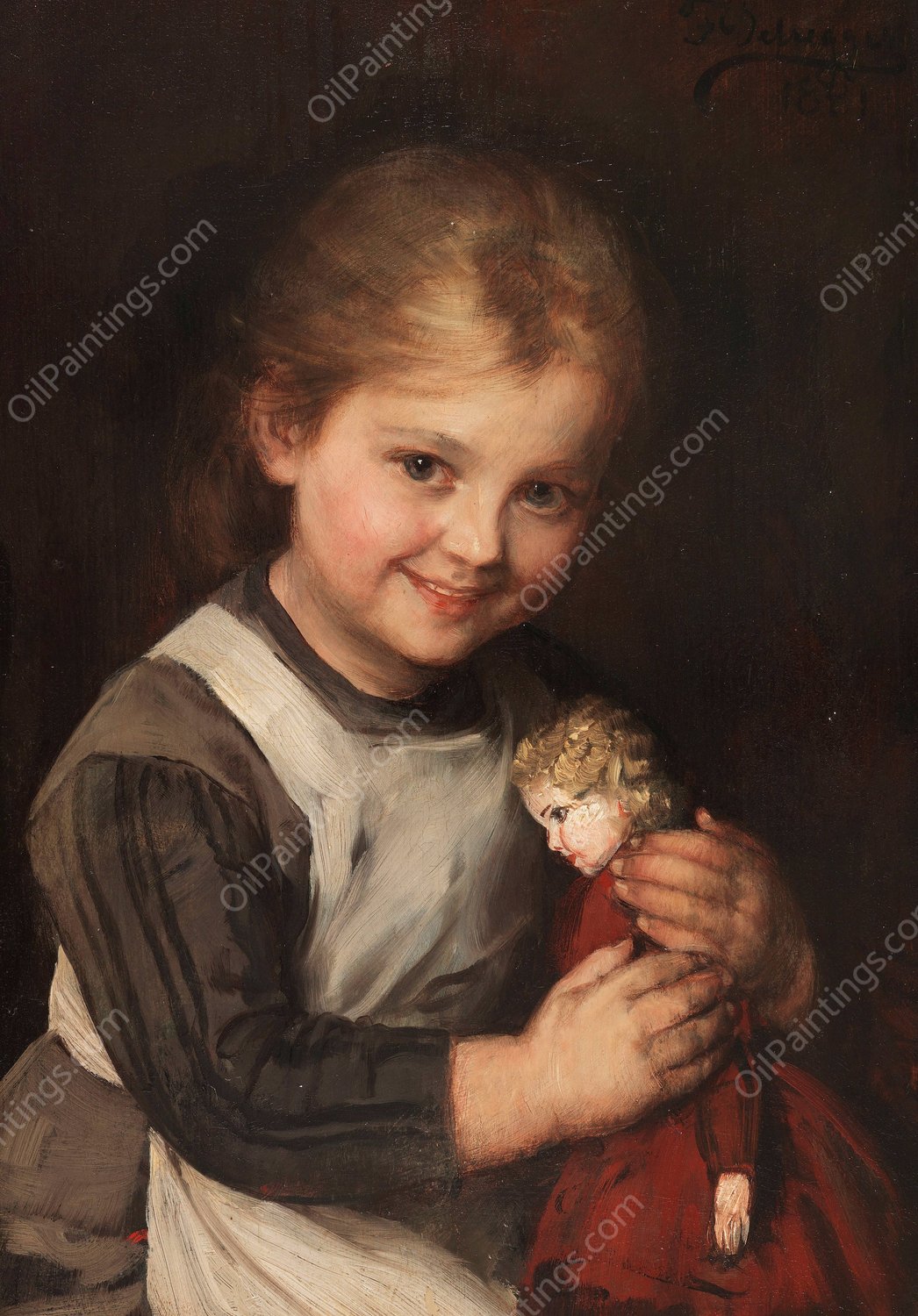 Kind mit Puppe  by Franz Von Defregger - Hand-Painted Oil Painting Reproduction