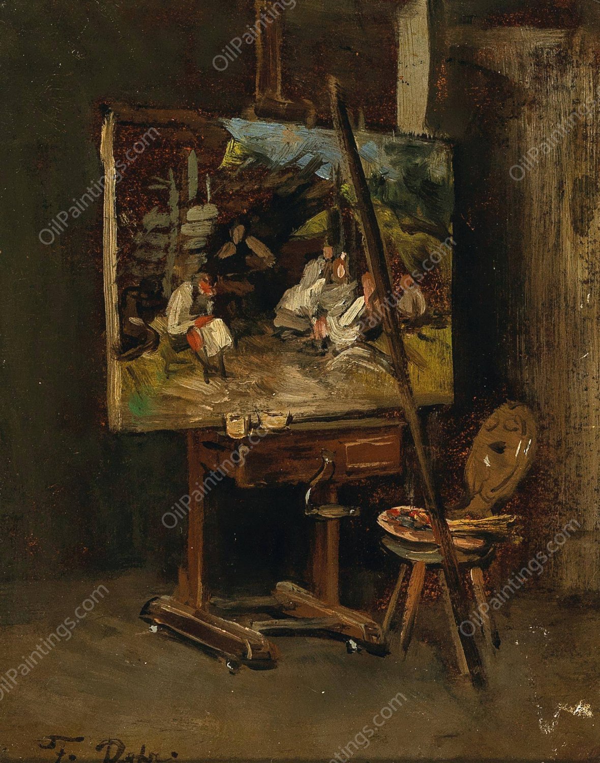 The Easel of the Artist  by Franz Von Defregger - Hand-Painted Oil Painting Reproduction