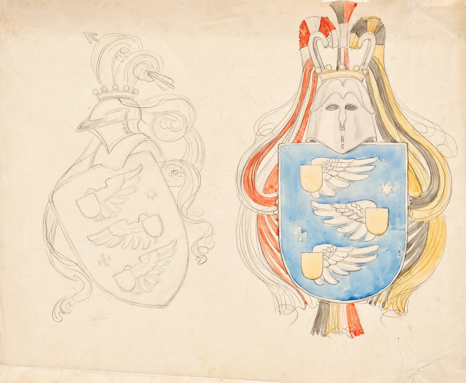 Entwurf fur ein Familienwappen  by Franz Von Matsch - Hand-Painted Oil Painting Reproduction