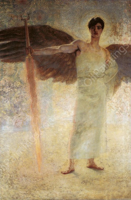 Angel with the Flaming Sword by Franz Von Stuck - Hand-Painted Oil Painting Reproduction