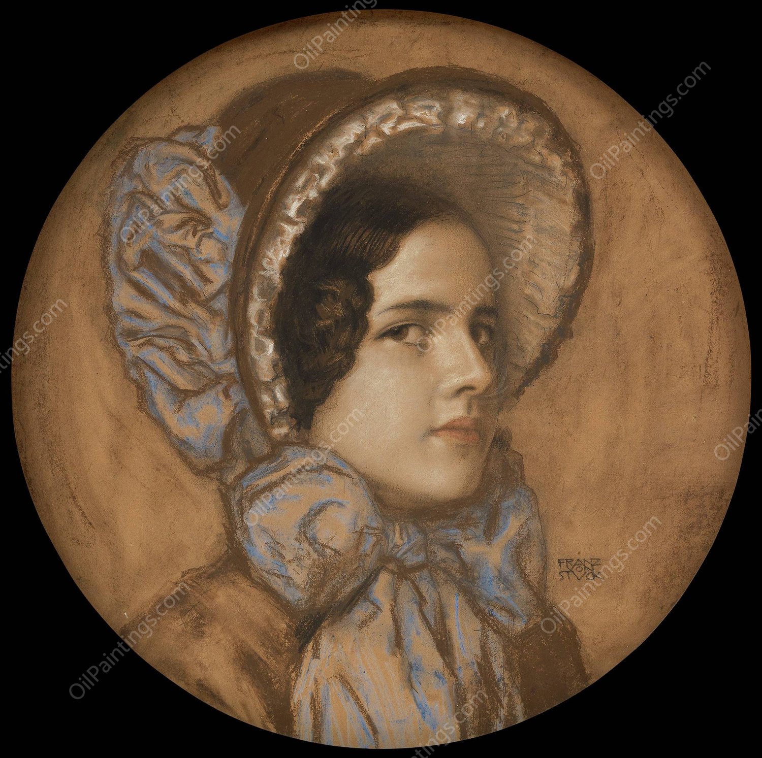 Daughter Mary with a frilly hat  by Franz Von Stuck - Hand-Painted Oil Painting Reproduction