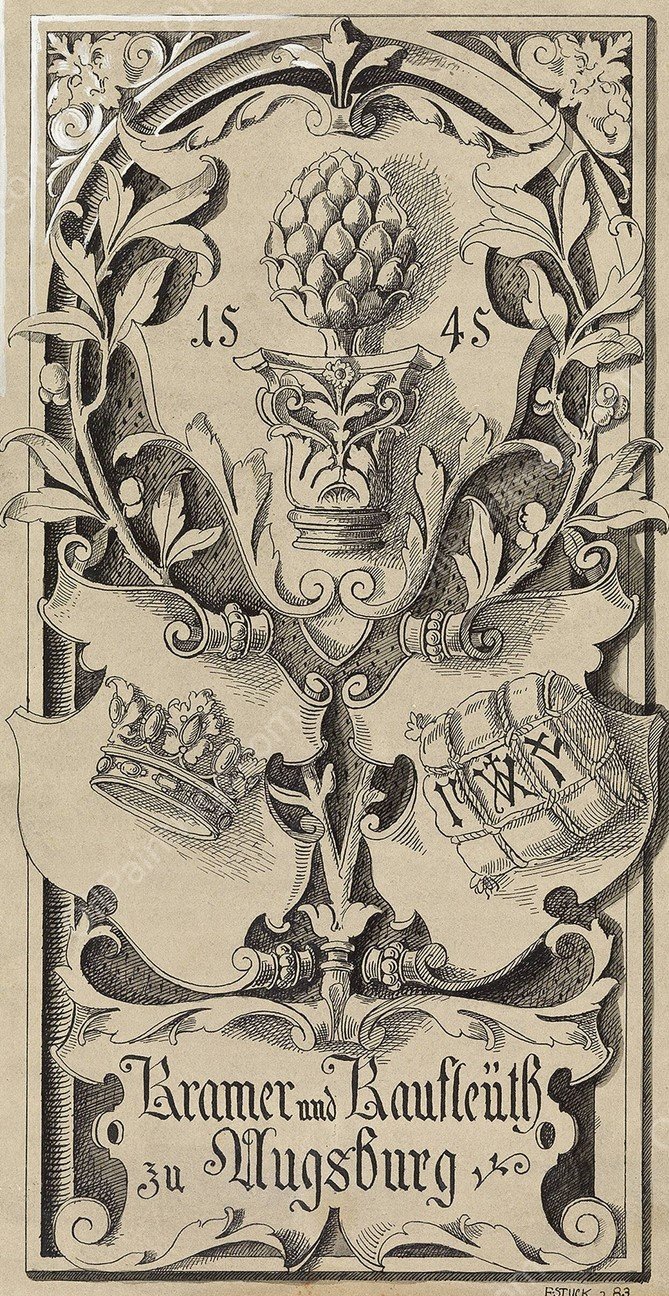 Kramer und Kaufleuth zu Augsburg, Vorlagenzeichnung fur 'Allegorien und Embleme' by Franz Von Stuck - Hand-Painted Oil Painting Reproduction