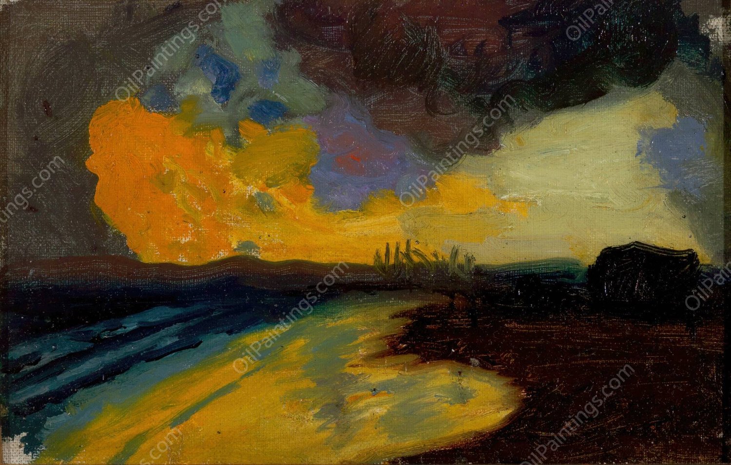 Studie zu 'Sonnenuntergang am Meer' by Franz Von Stuck - Hand-Painted Oil Painting Reproduction