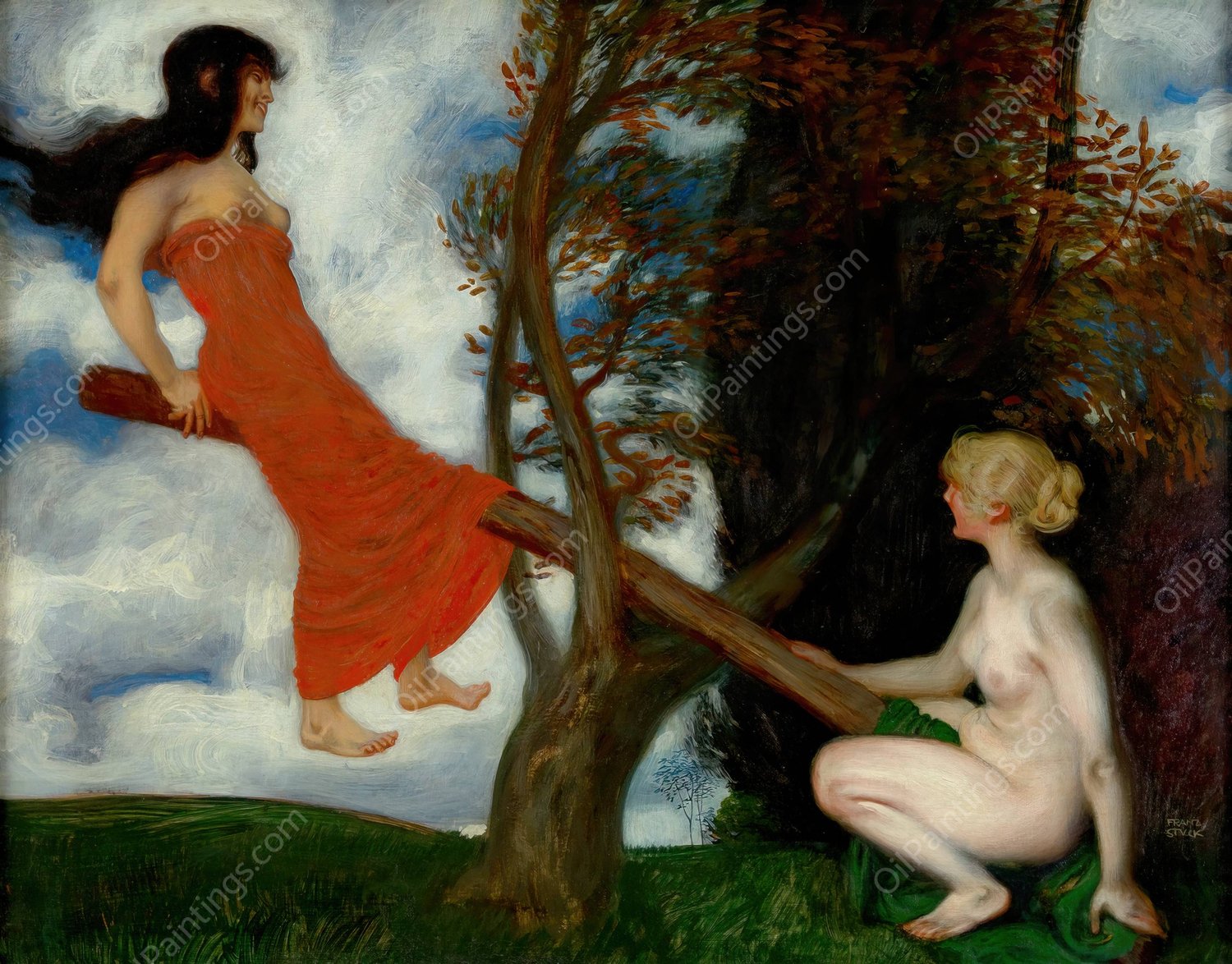 The Seesaw  by Franz Von Stuck - Hand-Painted Oil Painting Reproduction