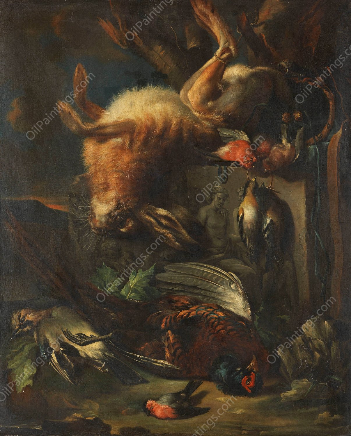 Zugeschrieben - Jagdstillleben mit Hase und Vogeln  by Franz Werner Von Tamm - Hand-Painted Oil Painting Reproduction