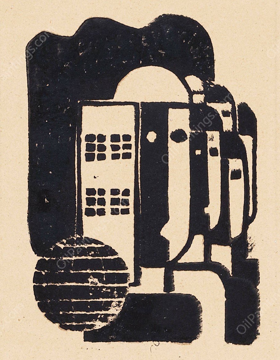 Gruppe neben Fassade mit Gitterfenstern. Vor 1927  by Franz Wilhelm Seiwert - Hand-Painted Oil Painting Reproduction