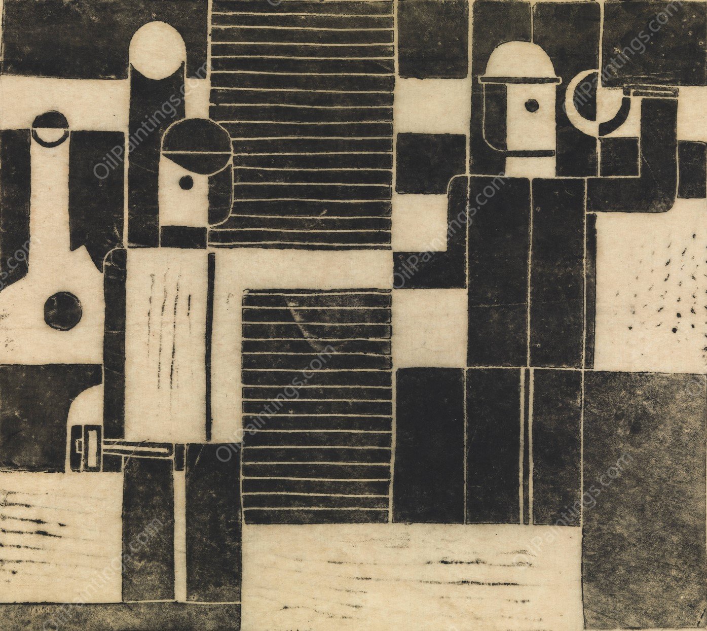 Komposition med en arbejder og en bonde  by Franz Wilhelm Seiwert - Hand-Painted Oil Painting Reproduction