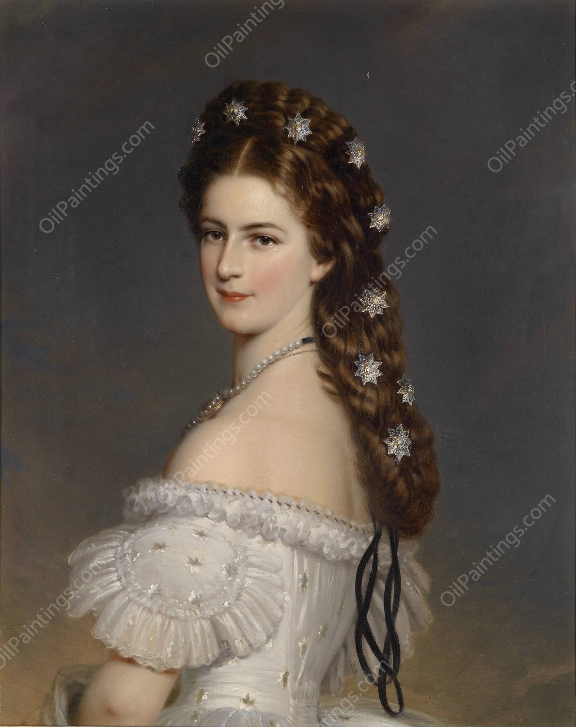 Kaiserin Elisabeth mit Diamentsternen  by Franz Xaver Winterhalter - Hand-Painted Oil Painting Reproduction