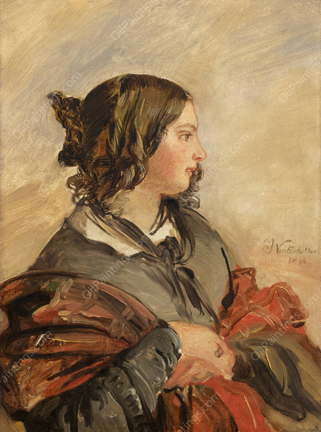 Portrait of the Young Queen Victoria  by Franz Xaver Winterhalter - Hand-Painted Oil Painting Reproduction