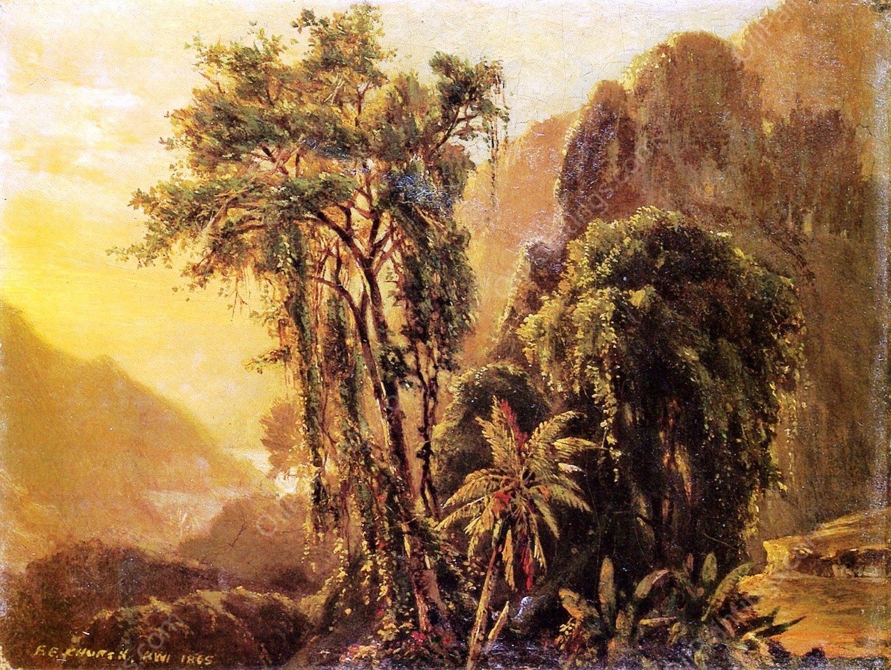A Glimpse of the Caribbean Sea from the Jamaica Mountains by Frederic Edwin Church - Hand-Painted Oil Painting Reproduction
