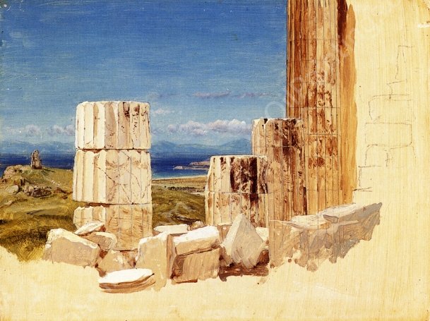 Broken Columns, View from the Parthenon, Athens by Frederic Edwin Church - Hand-Painted Oil Painting Reproduction