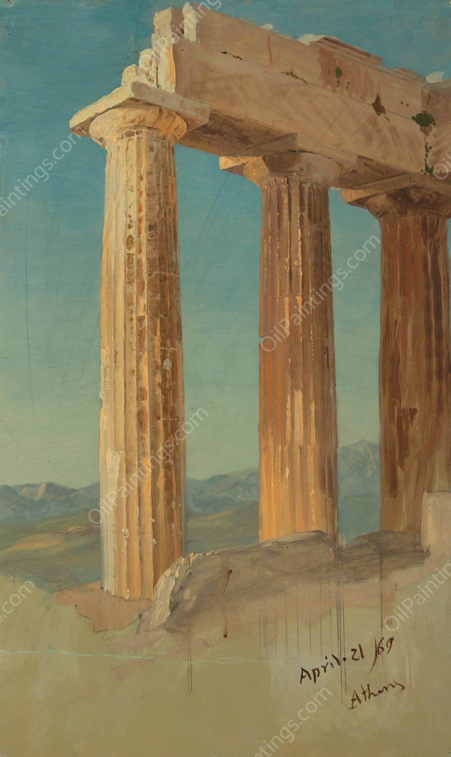 Columns of the Parthenon, Athens  by Frederic Edwin Church - Hand-Painted Oil Painting Reproduction