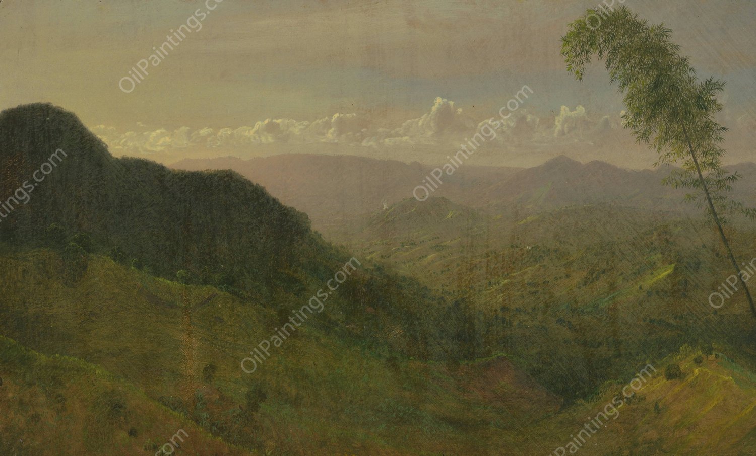 Hilly Landscape  by Frederic Edwin Church - Hand-Painted Oil Painting Reproduction