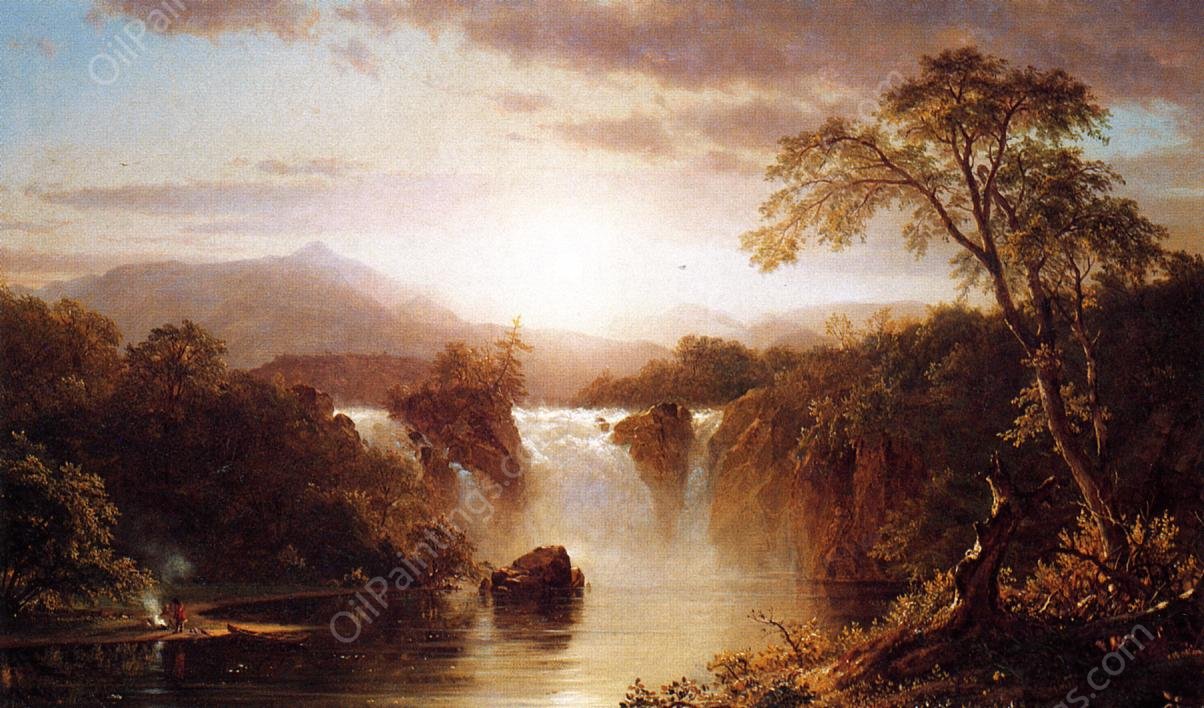 Landscape with Waterfall by Frederic Edwin Church - Hand-Painted Oil Painting Reproduction
