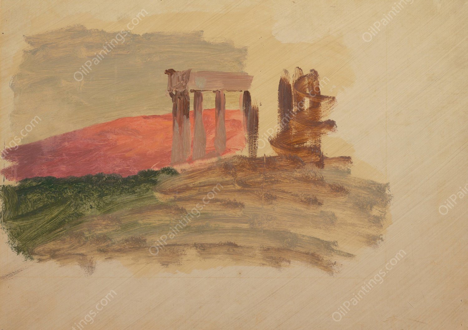Rapid sketch of the Temple at Corinth  by Frederic Edwin Church - Hand-Painted Oil Painting Reproduction