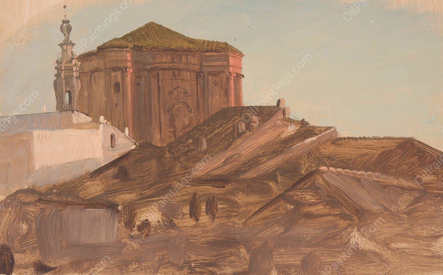 Rooftops near Sant' Andrea delle Fratte from the Pincio, Rome  by Frederic Edwin Church - Hand-Painted Oil Painting Reproduction