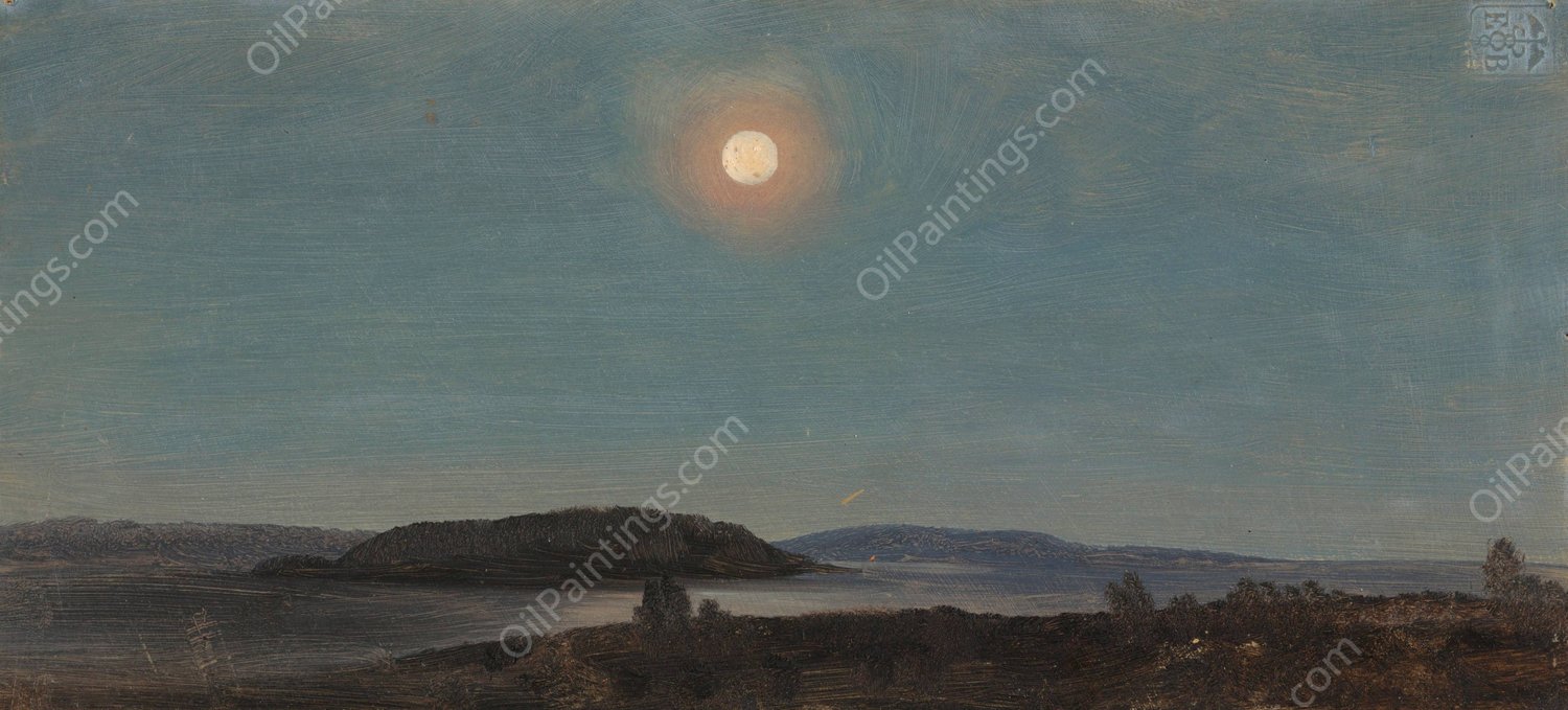 Sun or Moon Rising over Porcupine Islands, Bar Harbor  by Frederic Edwin Church - Hand-Painted Oil Painting Reproduction