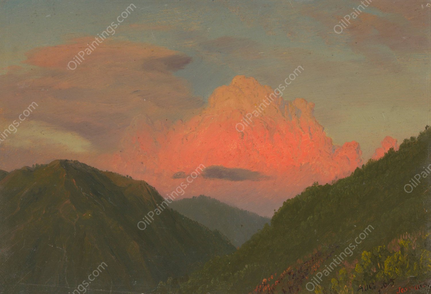 Sunset over Hilltops, Jamaica, West Indies  by Frederic Edwin Church - Hand-Painted Oil Painting Reproduction