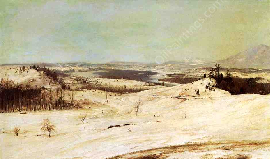 View from Olana in the Snow by Frederic Edwin Church - Hand-Painted Oil Painting Reproduction