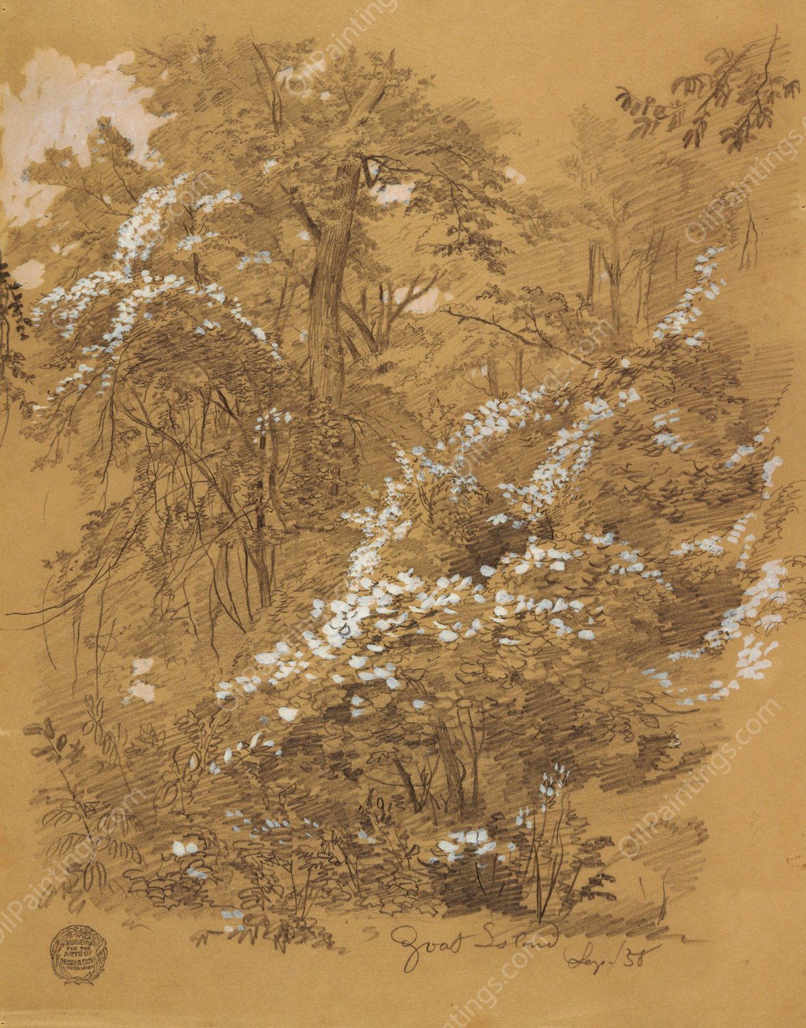 Woodland Scene, Goat Island, Niagara River, New York  by Frederic Edwin Church - Hand-Painted Oil Painting Reproduction