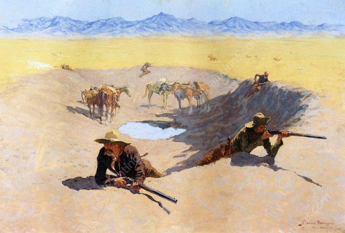Fight for the Water Hole by Frederic Remington - Hand-Painted Oil Painting Reproduction