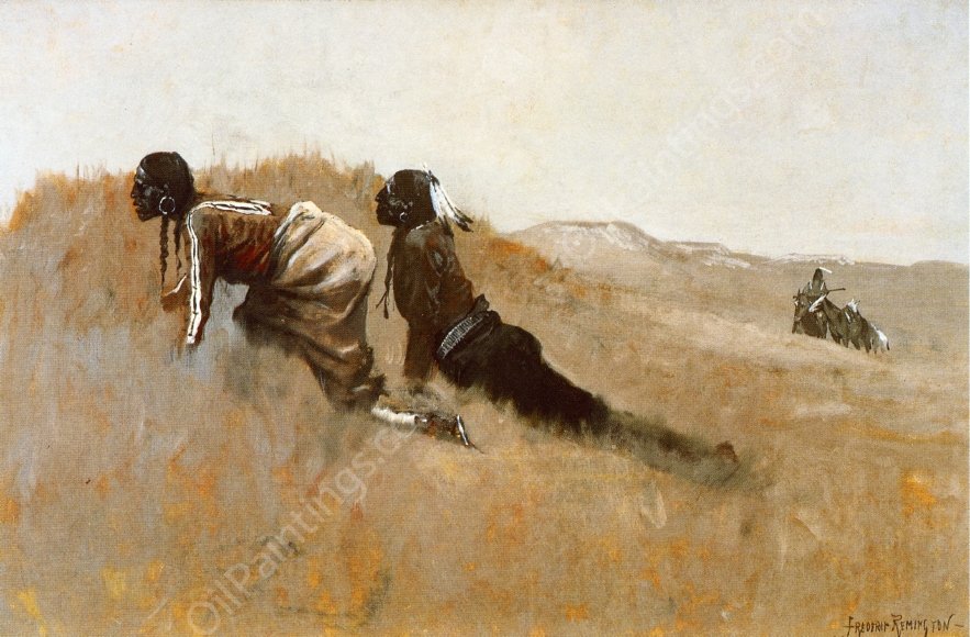 Indian Scouts Watching Custer's Advance by Frederic Remington - Hand-Painted Oil Painting Reproduction