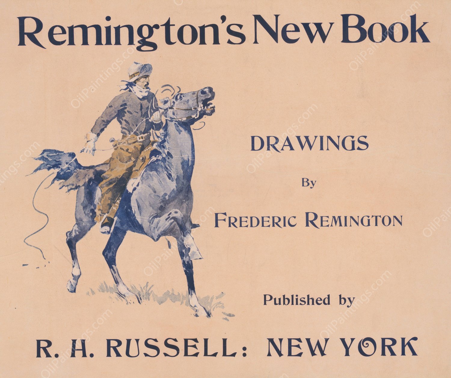 Remington's new book, drawings by Frederic Remington  by Frederic Remington - Hand-Painted Oil Painting Reproduction