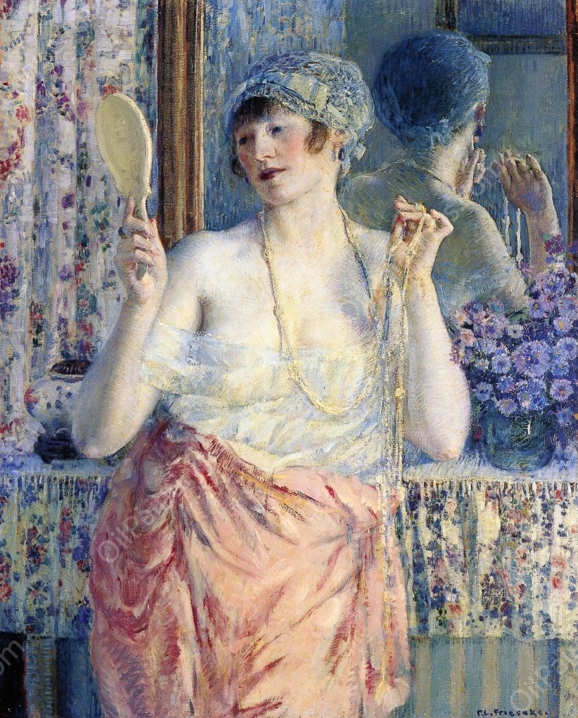 Woman Before a Mirror
 by Frederick C. Frieseke - Hand-Painted Oil Painting Reproduction