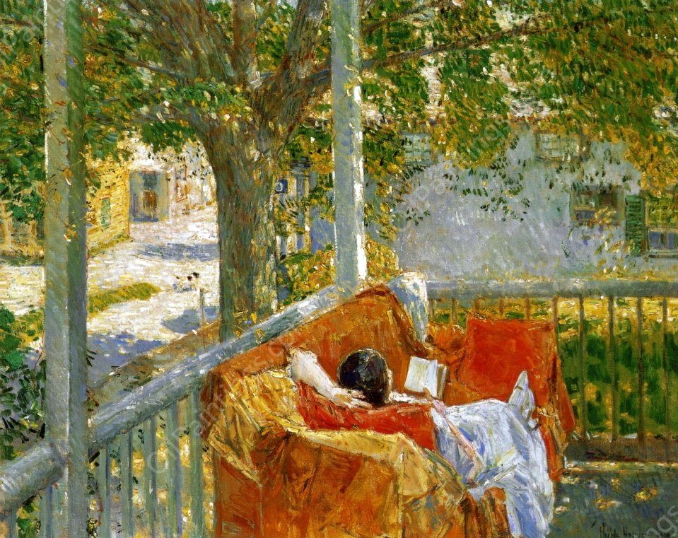 Couch on the Porch, Cos Cob by Frederick Childe Hassam - Hand-Painted Oil Painting Reproduction