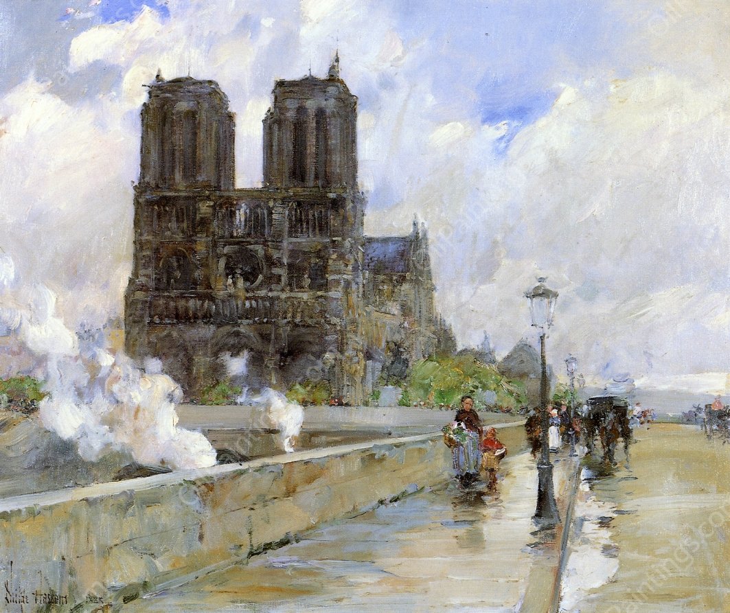 Notre Dame Cathedral, Paris, 1888 by Frederick Childe Hassam - Hand-Painted Oil Painting Reproduction