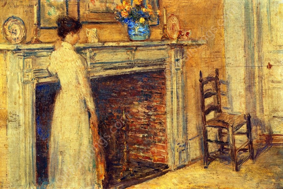 The Fireplace by Frederick Childe Hassam - Hand-Painted Oil Painting Reproduction