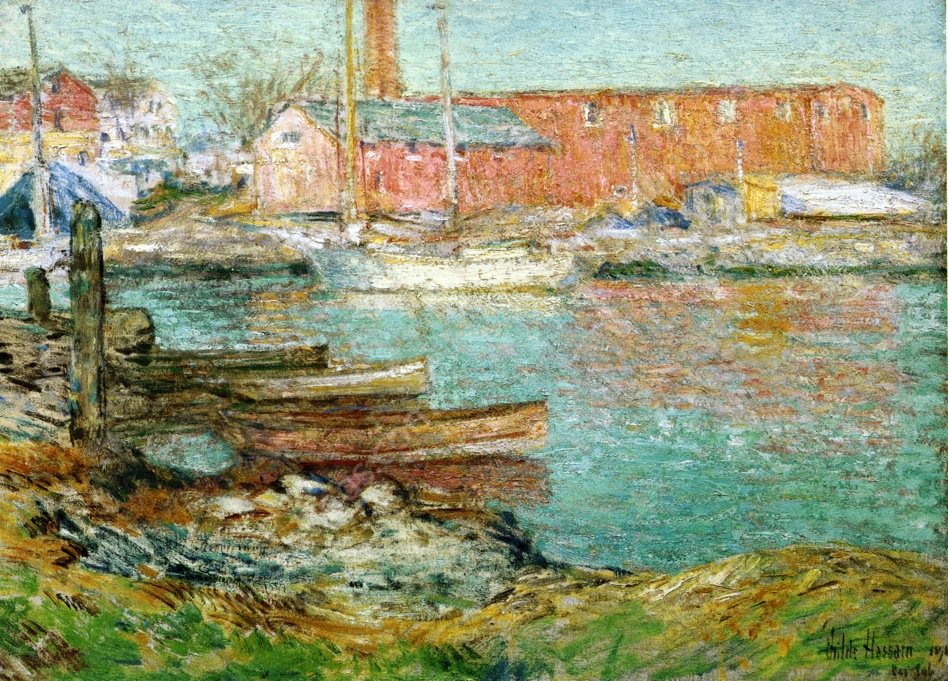 The Red Mill, Cos Cob by Frederick Childe Hassam - Hand-Painted Oil Painting Reproduction