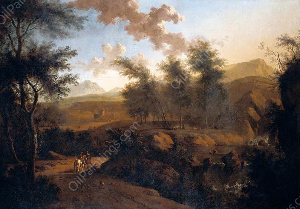An Extensive Italianate Landscape by Frederick De Moucheron - Hand-Painted Oil Painting Reproduction