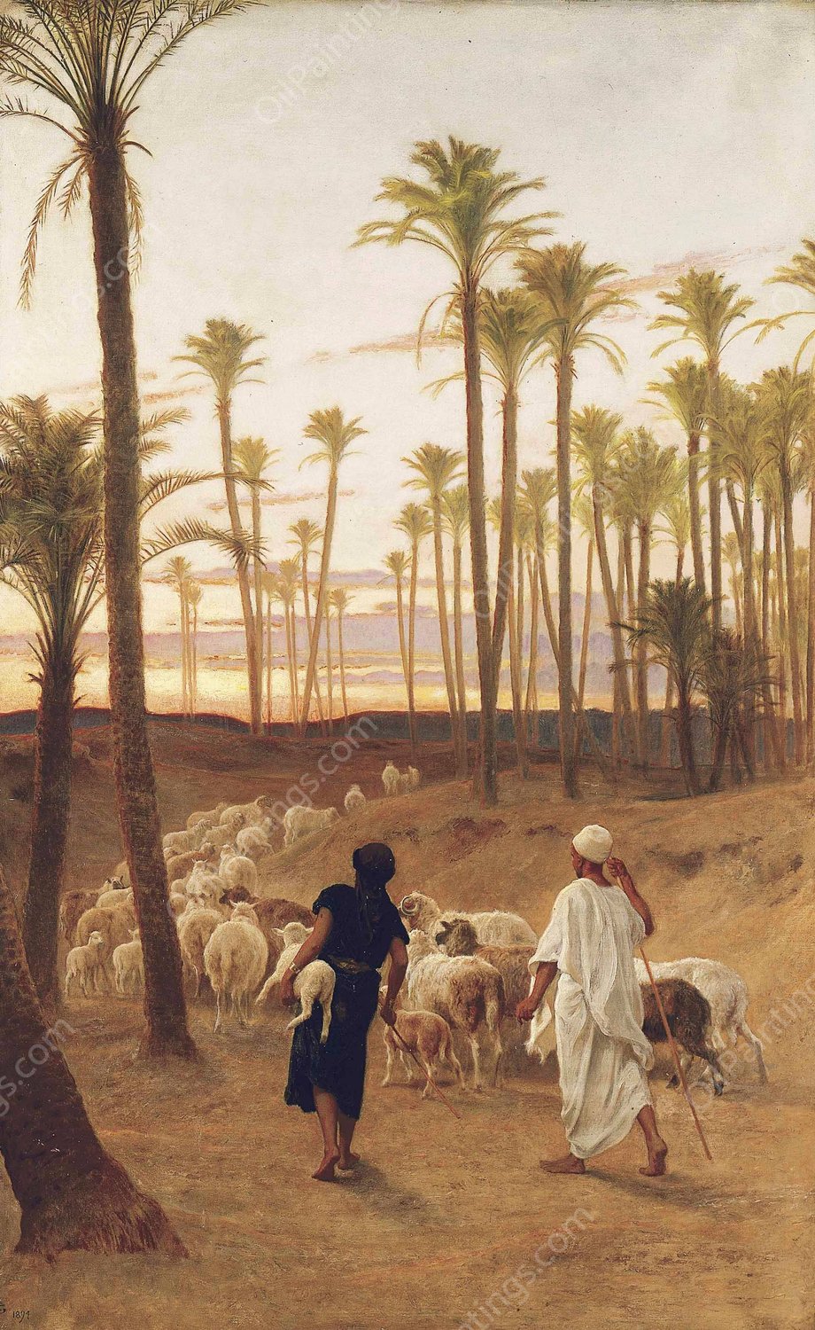 The Palm Grove  by Frederick Goodall - Hand-Painted Oil Painting Reproduction