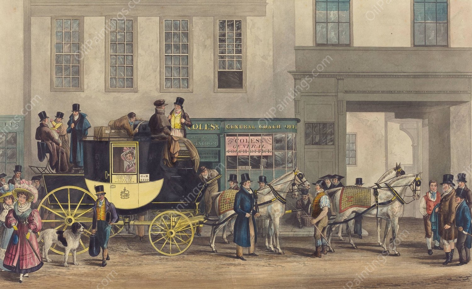 The Blenheim, Leaving The Star Hotel, Oxford  by Frederick James Havell - Hand-Painted Oil Painting Reproduction