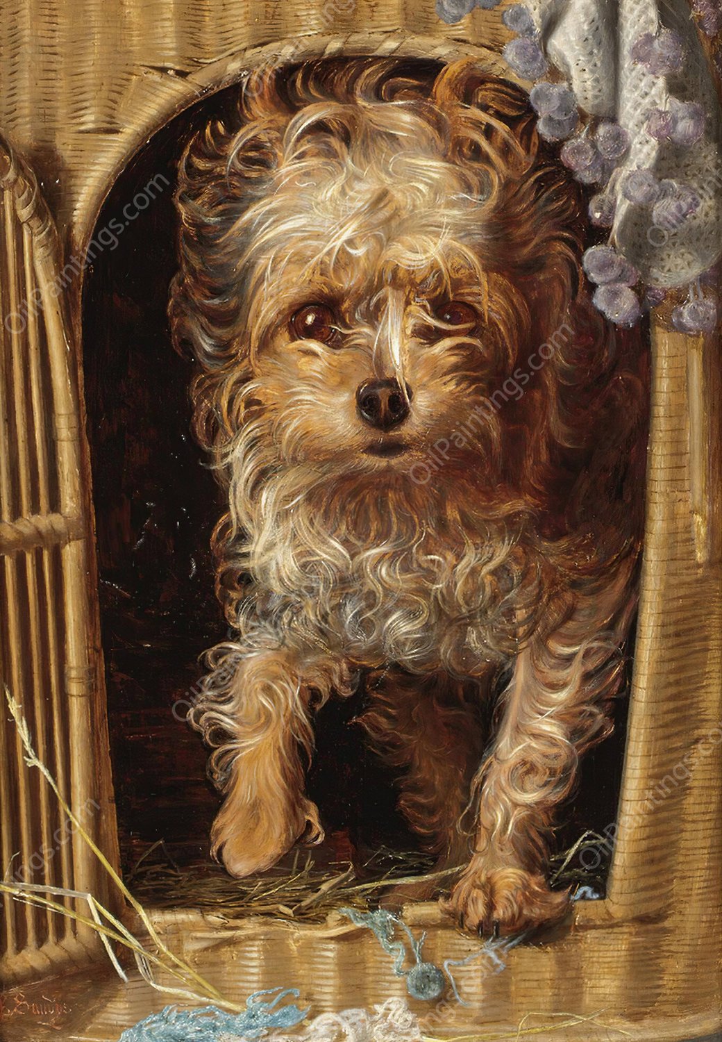 Darby In His Basket Kennel by Frederick Sandys - Hand-Painted Oil Painting Reproduction