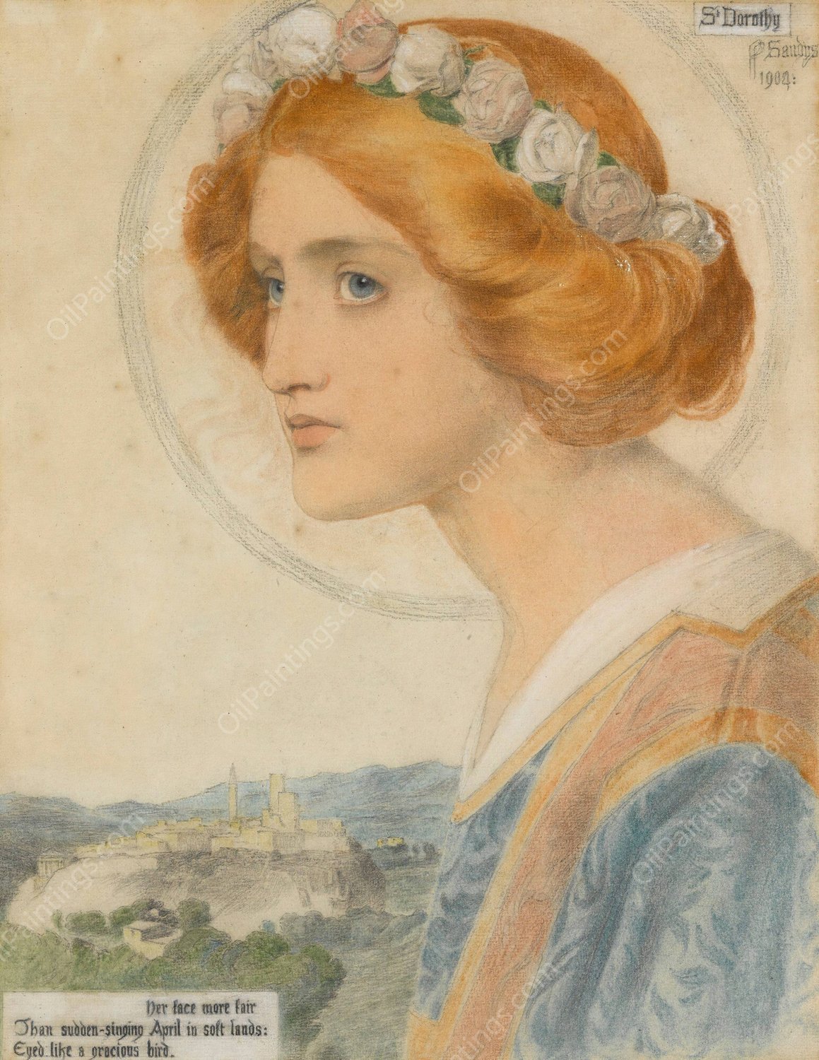 St. Dorothy  by Frederick Sandys - Hand-Painted Oil Painting Reproduction