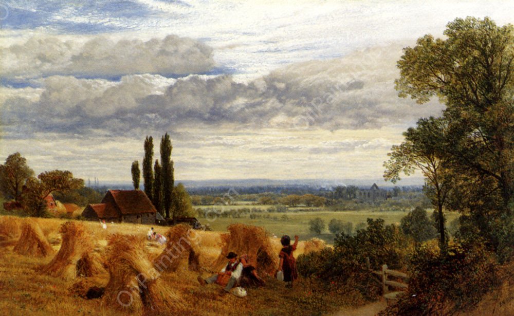 Harvesting Near Newark Priory, Ripley, Surrey by Frederick William Hulme - Hand-Painted Oil Painting Reproduction