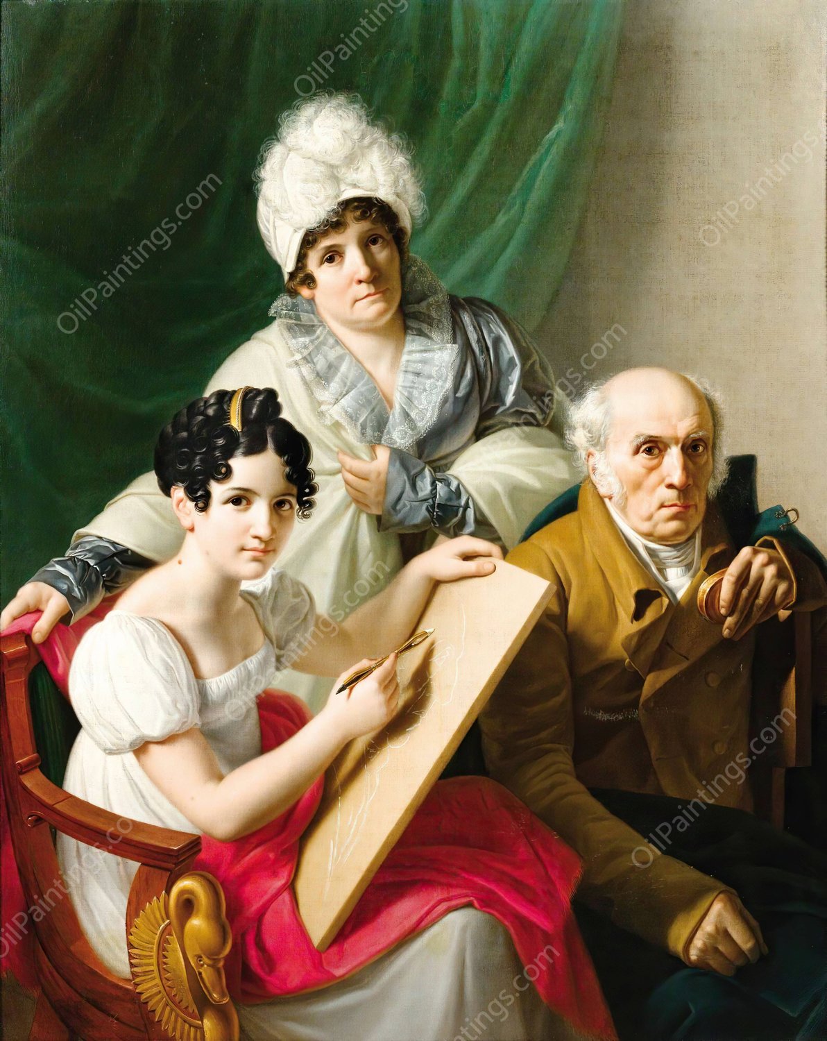 A Young Artist Drawing Her Father by French School - Hand-Painted Oil Painting Reproduction