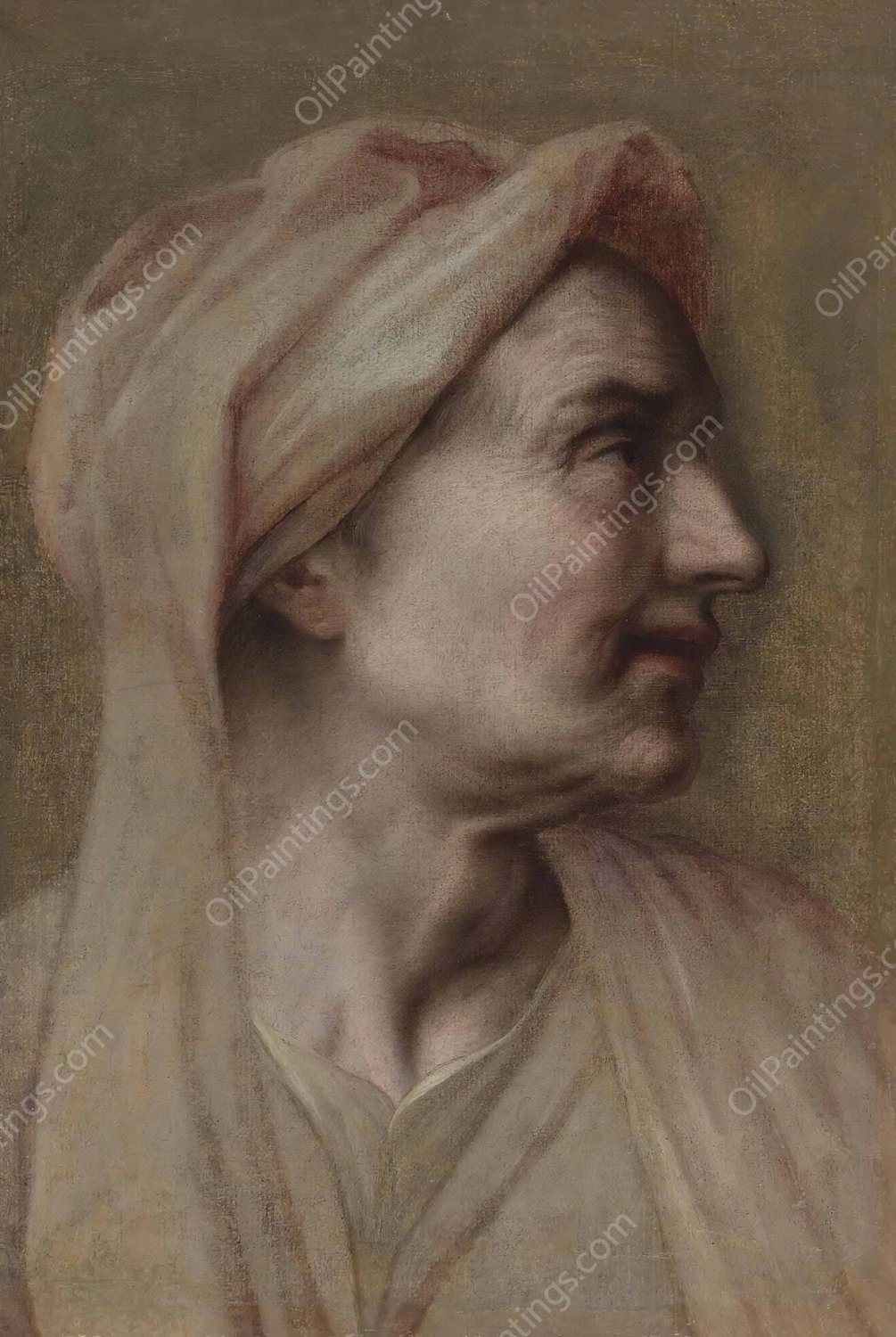 Head of An Old Woman  by French School - Hand-Painted Oil Painting Reproduction