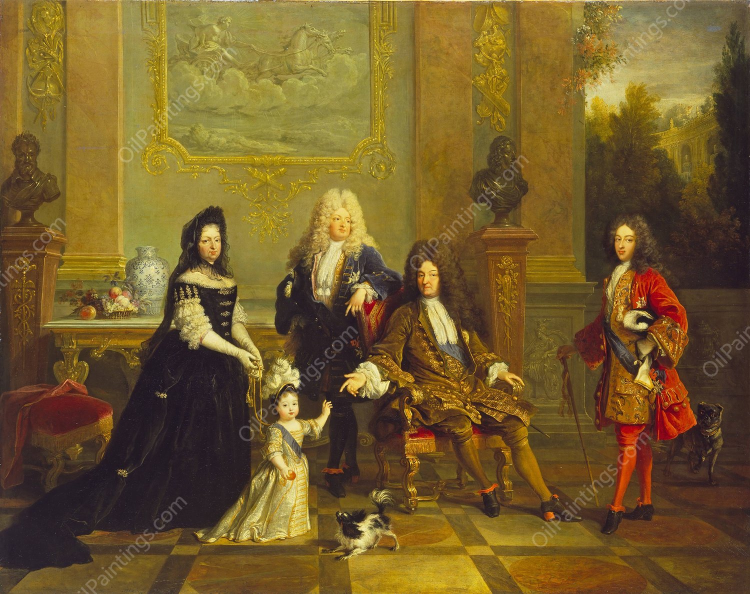 Madame de Ventadour with Louis XIV and his Heirs  by French School - Hand-Painted Oil Painting Reproduction