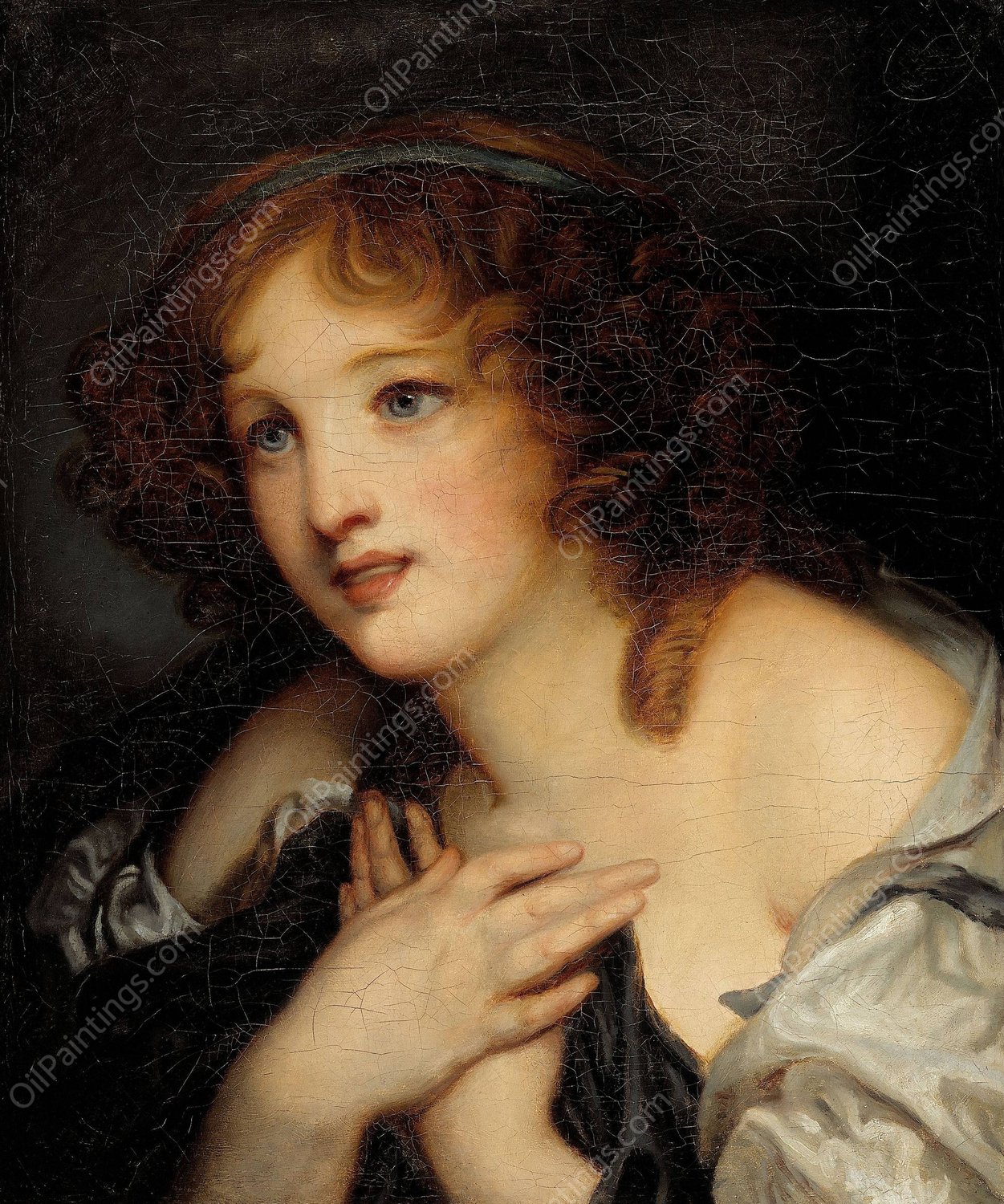 Portrait de jeune fille  by French School - Hand-Painted Oil Painting Reproduction