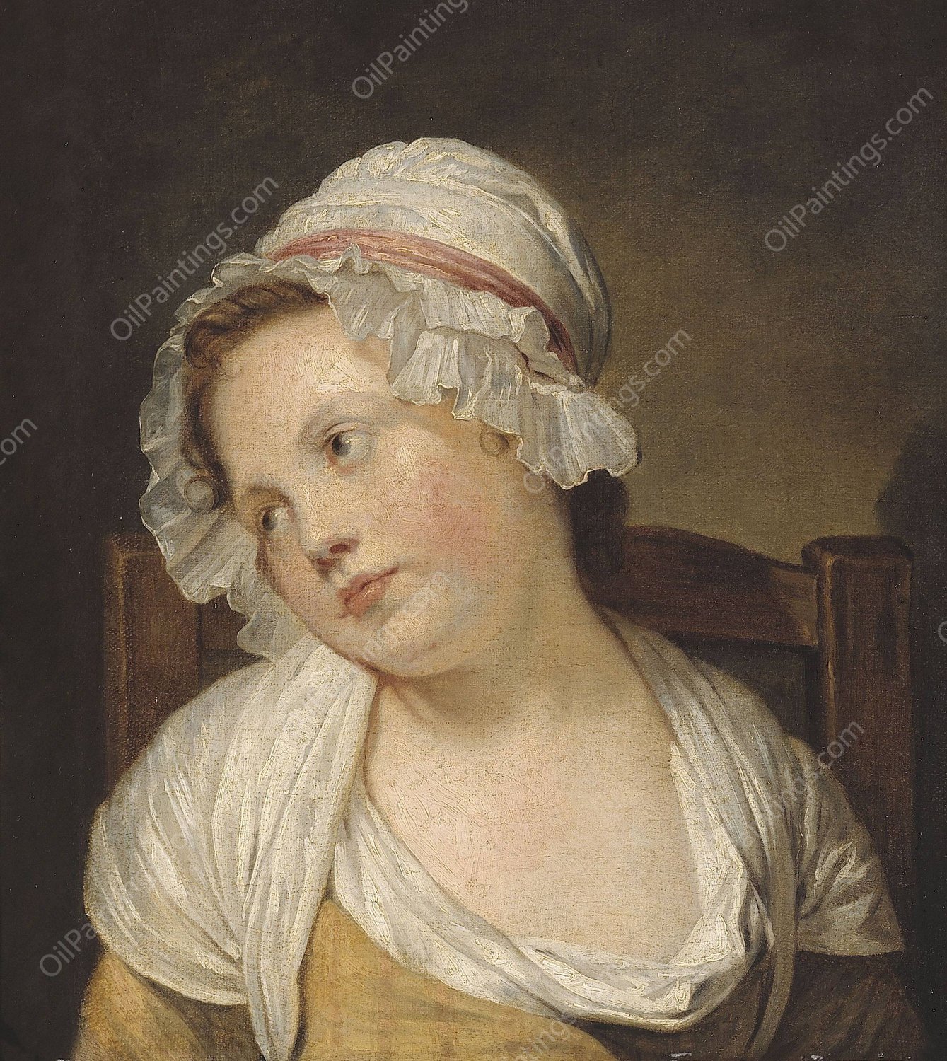Portrait de petite fille au bonnet blanc  by French School - Hand-Painted Oil Painting Reproduction